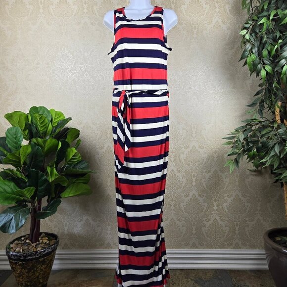 Banana Republic Size Small Slim Cut Maxi Dress Red White Blue Stripes Sleeveless - Picture 1 of 11